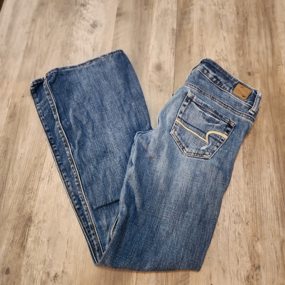 American Eagle Artist Women's Size 6 Distressed Flare Denim Lowrise, Lt Wash Y2K - Picture 5 of 7